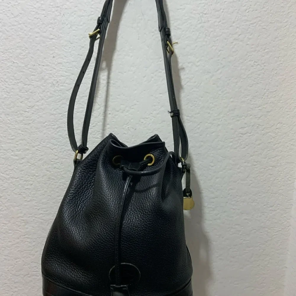 Vintage Dooney & Bourke AWL Pebbled Black Leather Drawstring Bucket Purse Bag